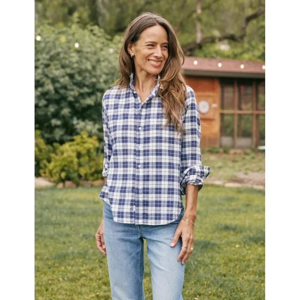 Frank &‎ Eileen Barry Black White Flannel Plaid Tailored Button Up Shirt